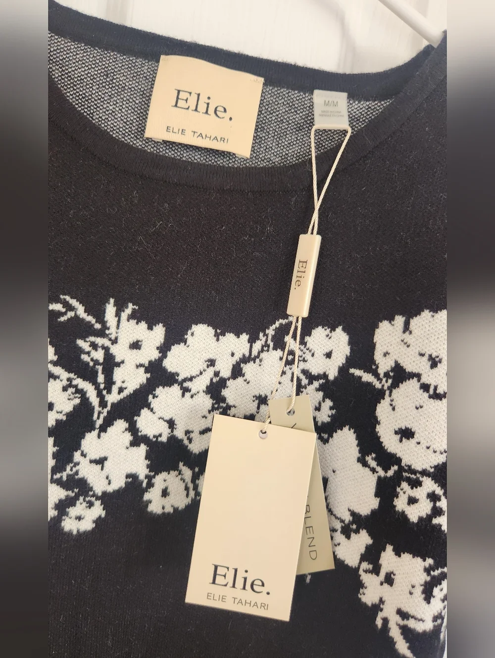 Elie Tahari Knit Puff Sleeve Top with Floral Band - Picture 2 of 5